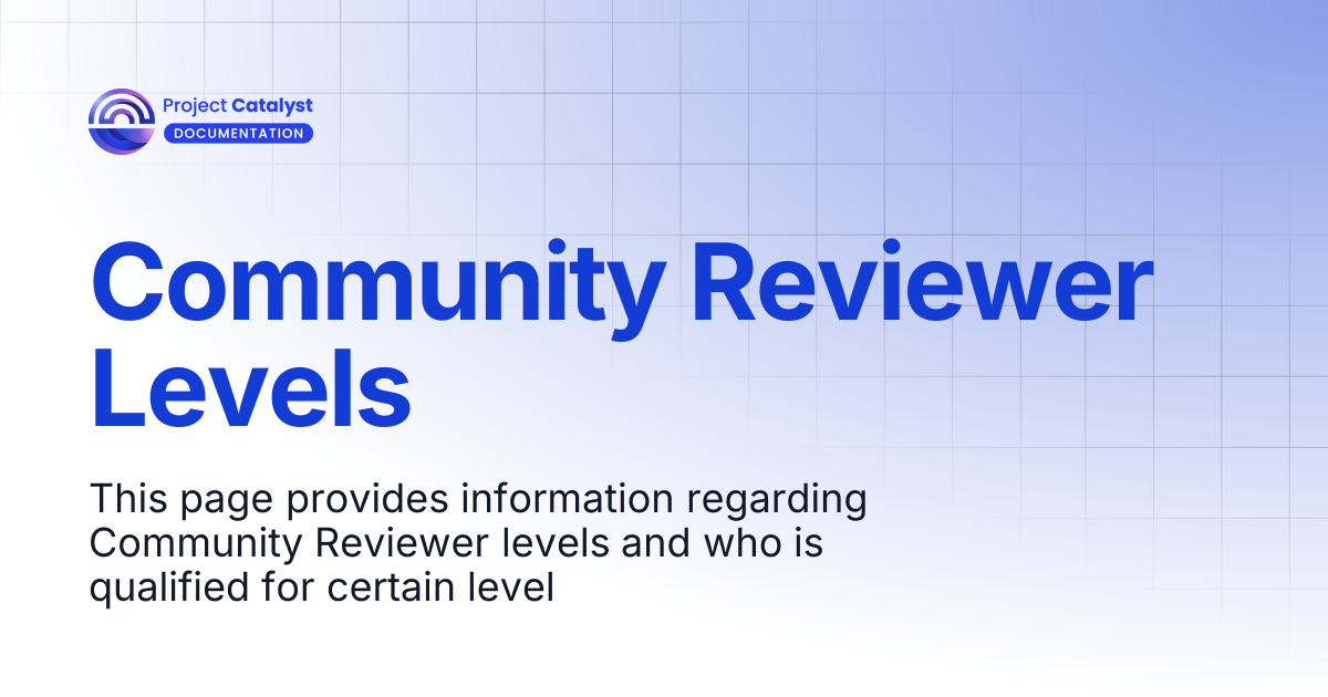 Community Reviewer Levels | Project Catalyst - Knowledge Base